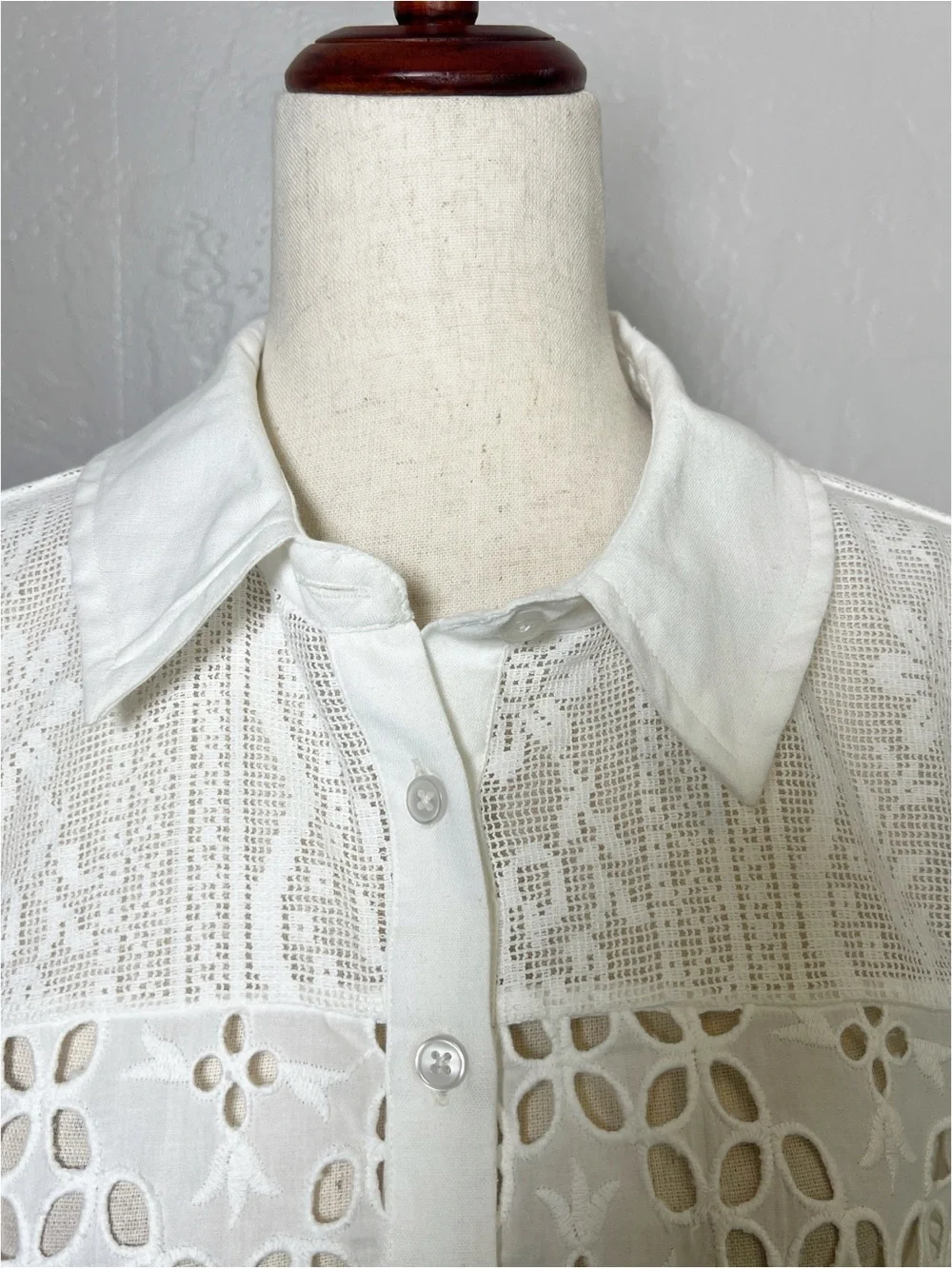 Anthropologie White Eyelet Cropped Button-Front Top